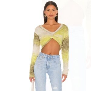 For Love & Lemons Celeste Twist Front Crop Sweater in Green Size XS NWT
